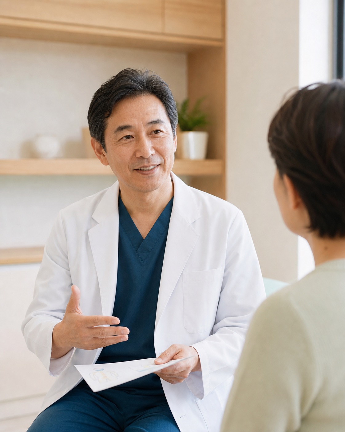 患者さまへ検査結果を説明する院長
