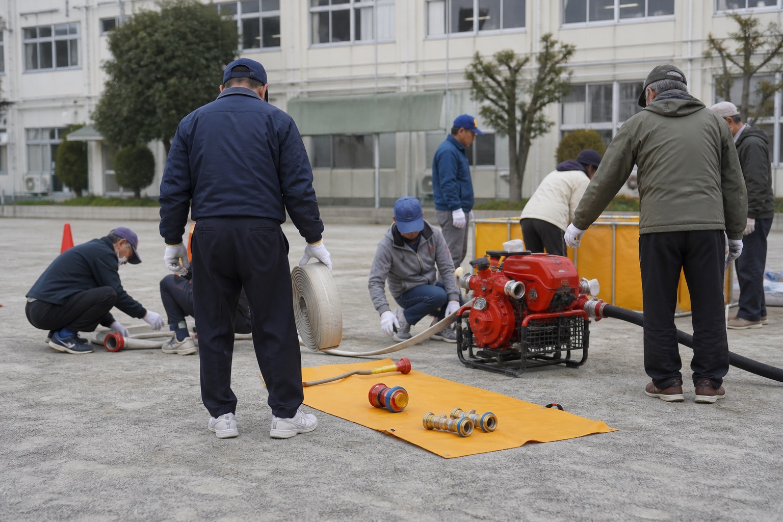 消防設備を確認する地域防災訓練