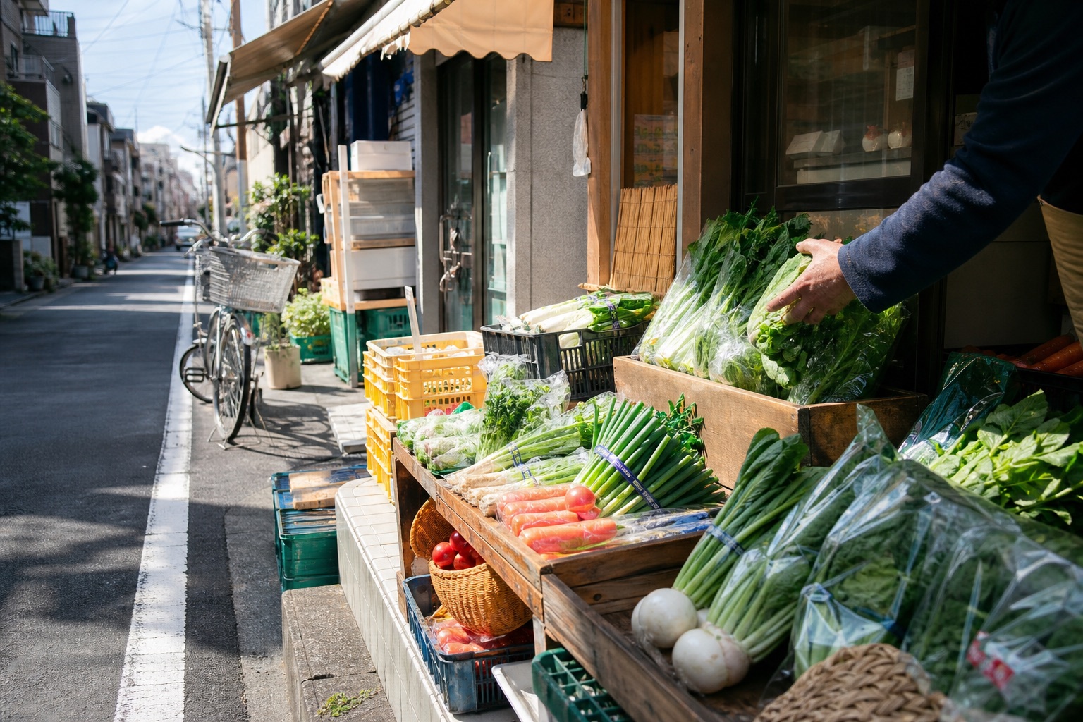 地域の商店と地元産品が並ぶ日常風景